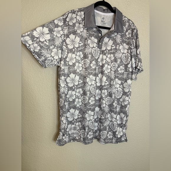 Disc Golf Unlimited Luau Mens Hawaiian Polo Grey - Picture 4 of 8